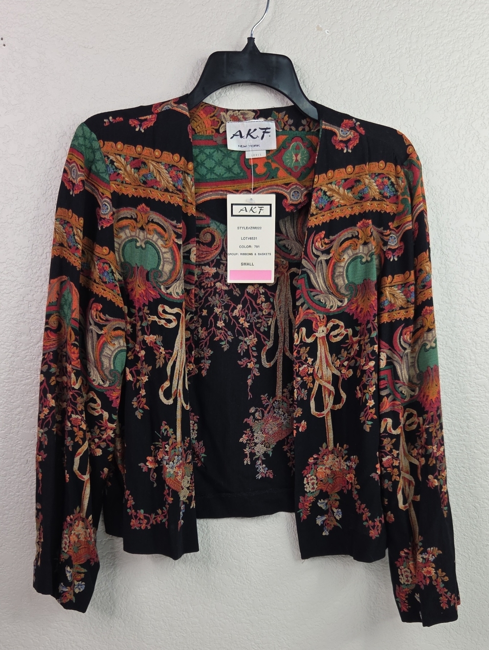 Black Ribbon & Floral Basket Open Front Cardigan Sweater